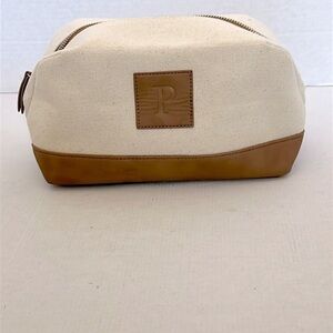 Mud Pie 100% cotton Canvas and Leather like toiletries Bag with P initial